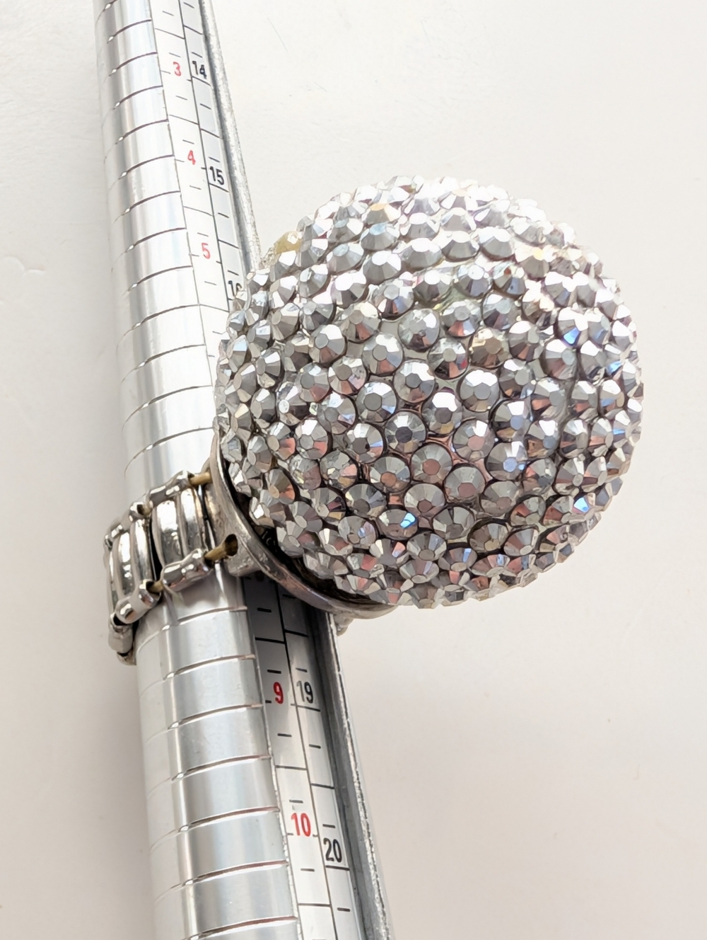 Unique Large Pave Rhinestone Chunky Dimensional Ball Stretch Cocktail Ring